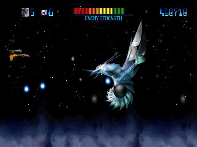 Trevor McFur in the Crescent Galaxy Atari Jaguar Screenshot: A large enemy approaches!