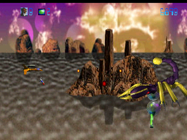 Trevor McFur in the Crescent Galaxy Atari Jaguar Screenshot: A giant scorpion! Look out...
