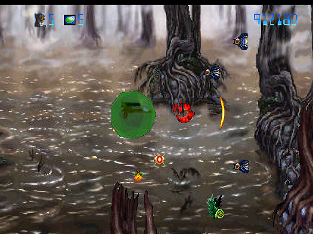 Trevor McFur in the Crescent Galaxy Atari Jaguar Screenshot: Equipped with a temporary shield.
