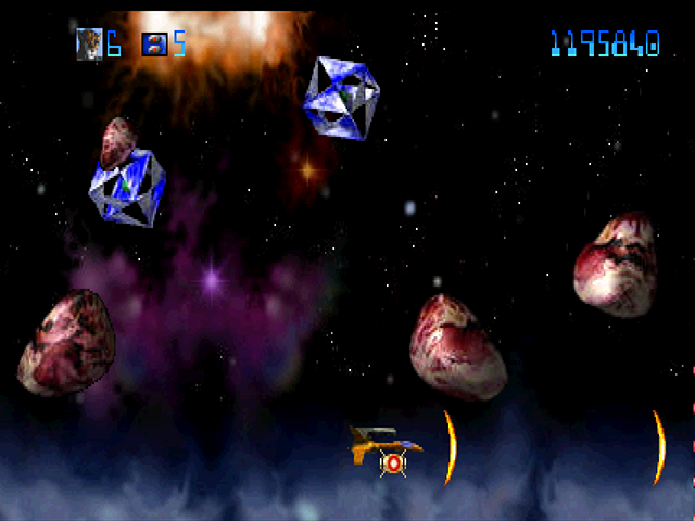 Trevor McFur in the Crescent Galaxy Atari Jaguar Screenshot: Don't get hit by asteroids!