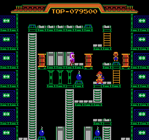 Wrecking Crew NES / Famicom Screenshot: Climbing throughout the level...
