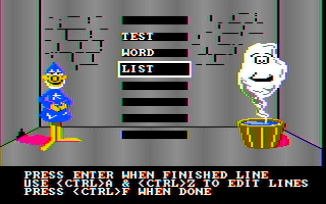 Wizard of Id's WizType IBM PC/Compatibles Screenshot: Create your own word list to type.