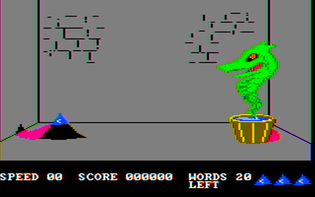 Wizard of Id's WizType IBM PC/Compatibles Screenshot: The wizard turns into a pile of ashes when you don't type fast enough.