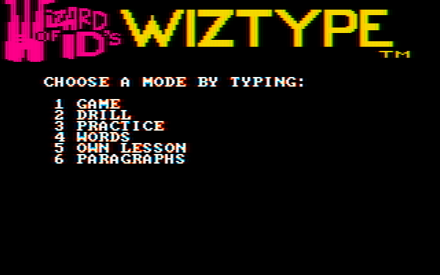 Wizard of Id's WizType IBM PC/Compatibles Screenshot: The main menu.