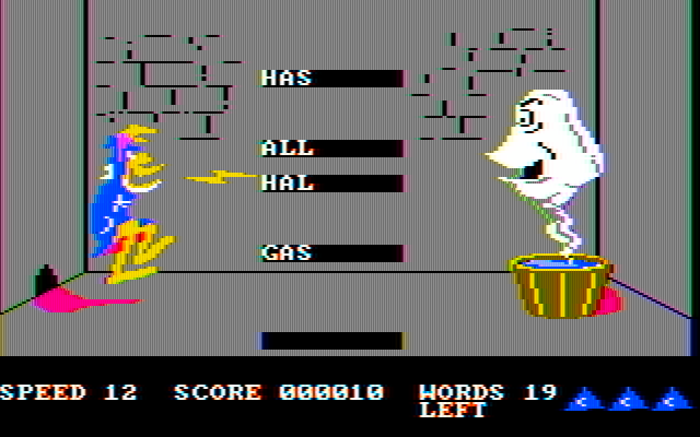 Wizard of Id's WizType IBM PC/Compatibles Screenshot: Zap the words by typing them successfully...