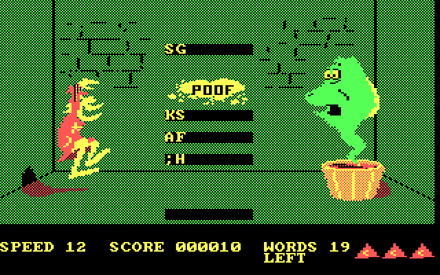 Wizard of Id's WizType IBM PC/Compatibles Screenshot: Poof! Words and letters disappear when you type them.