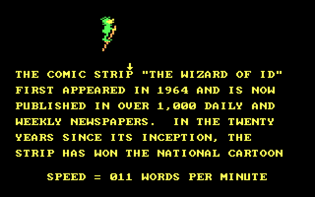 Wizard of Id's WizType IBM PC/Compatibles Screenshot: Learn about The Wizard of Id while typing!