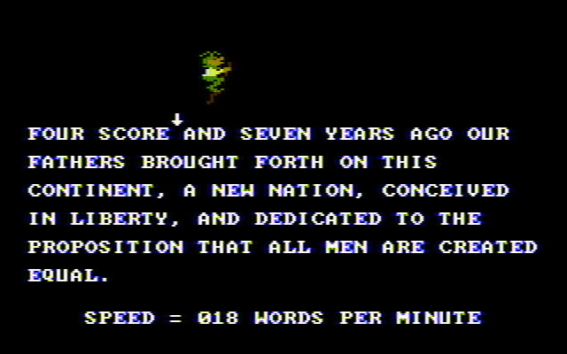 Wizard of Id's WizType IBM PC/Compatibles Screenshot: The guy on the pogo stick helps keep pace.