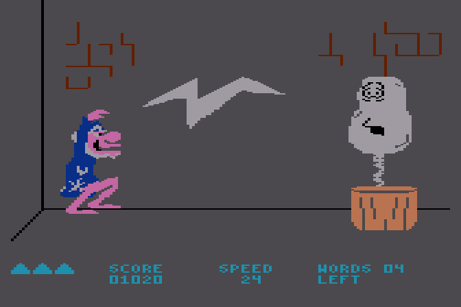 Wizard of Id's WizType Atari 8-bit Screenshot: Another word down...