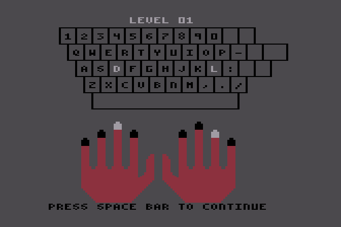 Wizard of Id's WizType Atari 8-bit Screenshot: A demonstration; here's how to type some letters...