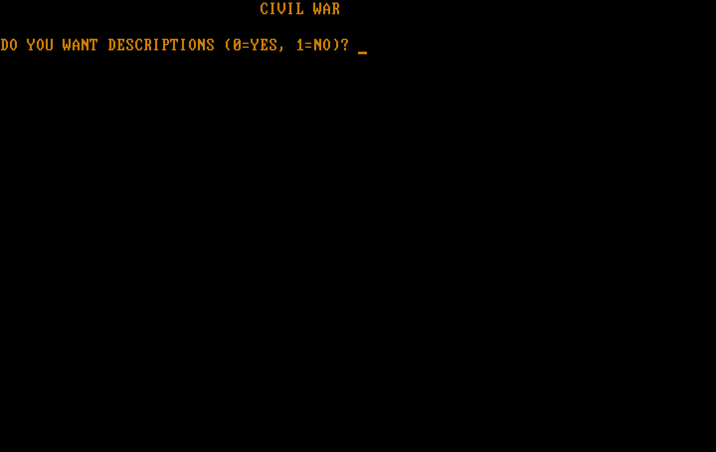 Civil War IBM PC/Compatibles Screenshot: Game options.
