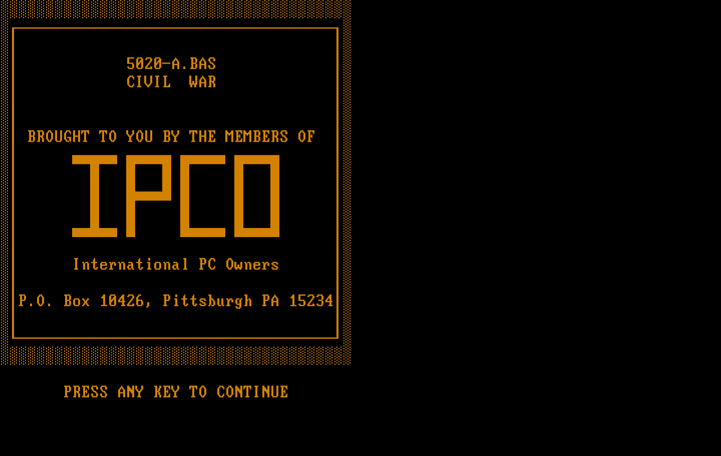 Civil War IBM PC/Compatibles Screenshot: Title screen.