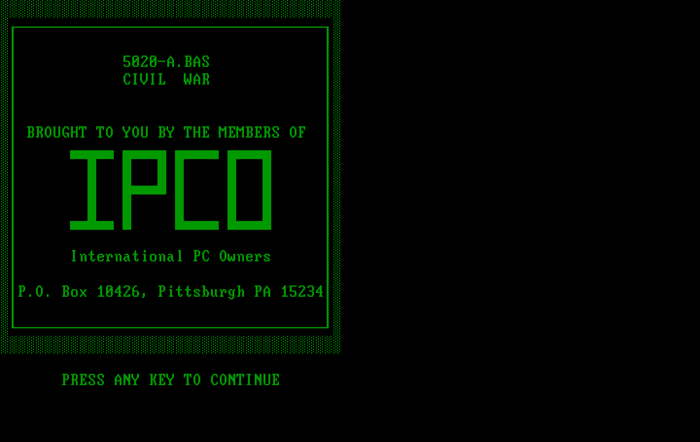 Civil War IBM PC/Compatibles Screenshot: Title screen.