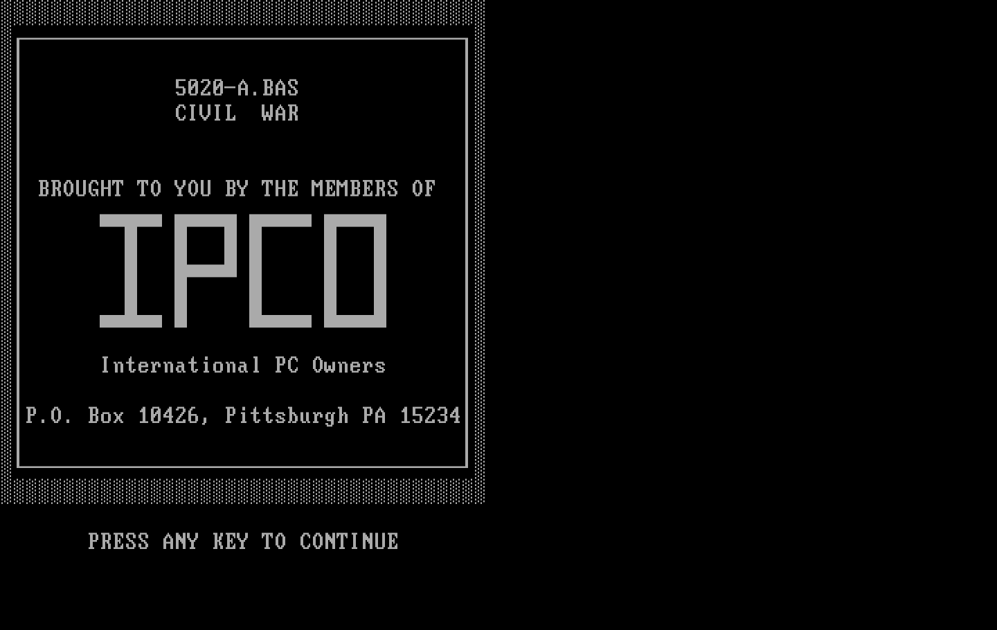 Civil War IBM PC/Compatibles Screenshot: Title screen.
