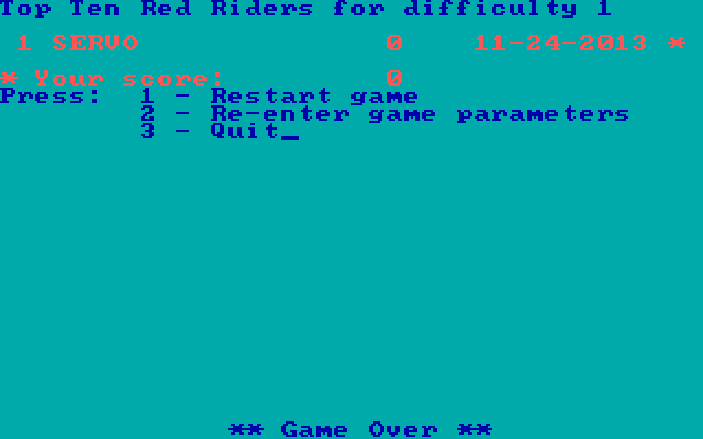 Laser Cycle IBM PC/Compatibles Screenshot: Game over.
