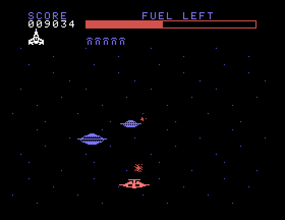 Buck Rogers: Planet of Zoom TI-99/4A Screenshot: Shoot the incoming saucers...