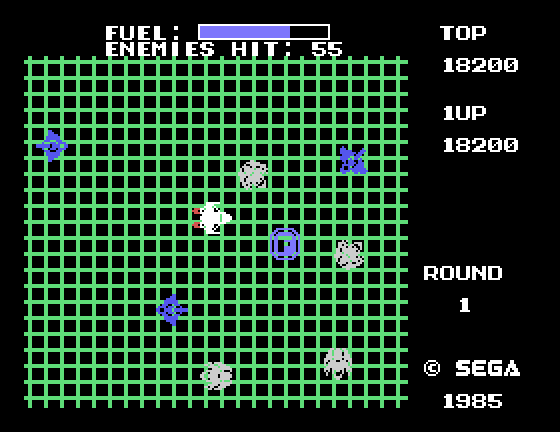 Buck Rogers: Planet of Zoom Sega SG-1000 Screenshot: This section of the game features a top down view.