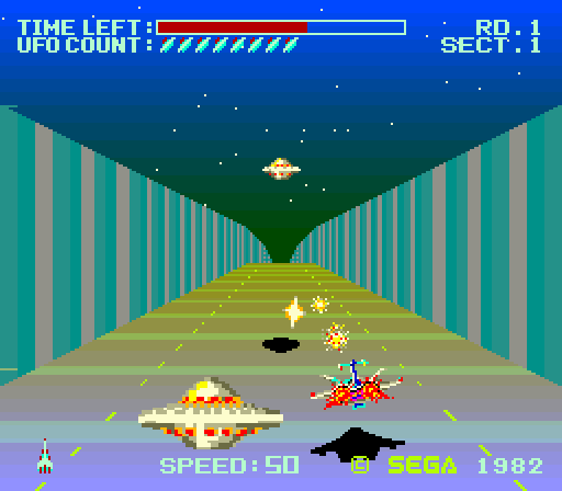 Buck Rogers: Planet of Zoom Arcade Screenshot: That was close, a saucer almost got me!