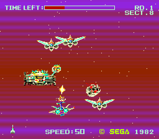 Buck Rogers: Planet of Zoom Arcade Screenshot: Enemy mostly destroyed...but still a bit to go!