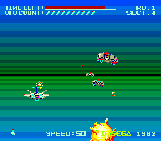 Buck Rogers: Planet of Zoom Arcade Screenshot: Flying robots attack now.