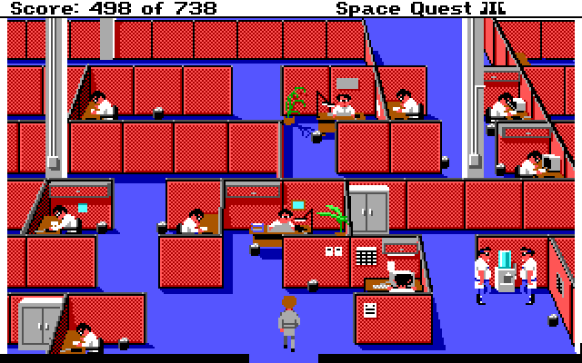Space Quest III: The Pirates of Pestulon IBM PC/Compatibles Screenshot: Cubicles...tough working environment!
