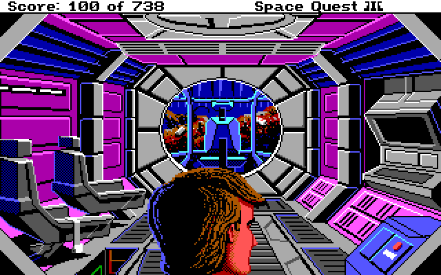 Space Quest III: The Pirates of Pestulon IBM PC/Compatibles Screenshot: Roger survey's the ship.