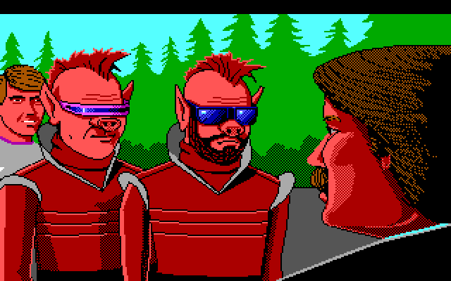 Space Quest III: The Pirates of Pestulon IBM PC/Compatibles Screenshot: Some of our characters...and Sierra's CEO.