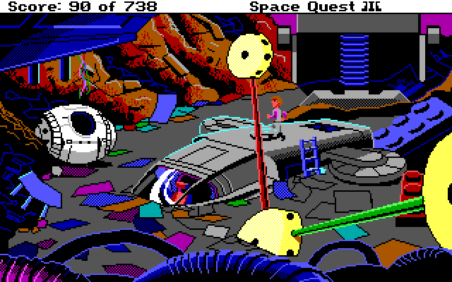 Space Quest III: The Pirates of Pestulon IBM PC/Compatibles Screenshot: Hmm, a useful looking ship; if only it wasn't stuck.