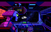 Space Quest III: The Pirates of Pestulon for IBM PC/Compatibles - A robot commanded freighter targets Roger's ship.
