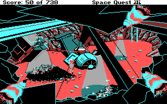 Space Quest III: The Pirates of Pestulon IBM PC/Compatibles Screenshot: Some giant rats watch Roger closely.