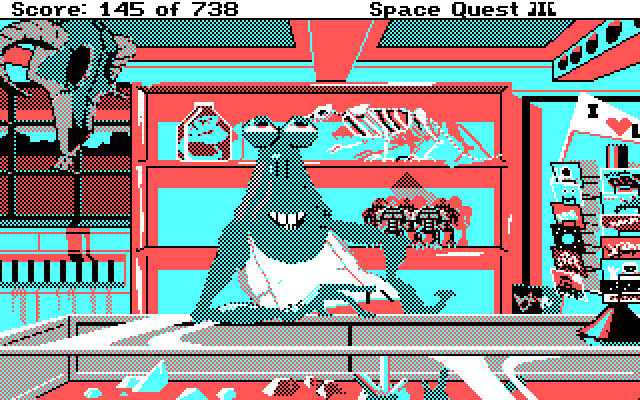 Space Quest III: The Pirates of Pestulon IBM PC/Compatibles Screenshot: This place sells all sorts of useless stuff.