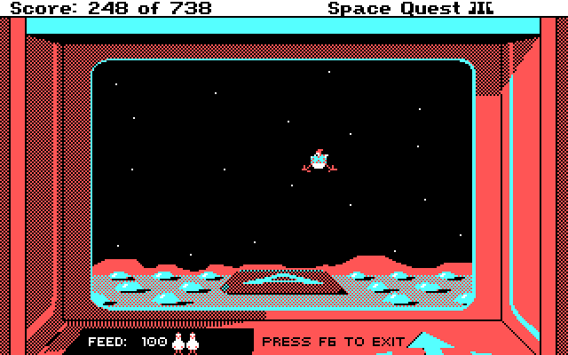 Space Quest III: The Pirates of Pestulon IBM PC/Compatibles Screenshot: Playing a game of Astro Chicken.