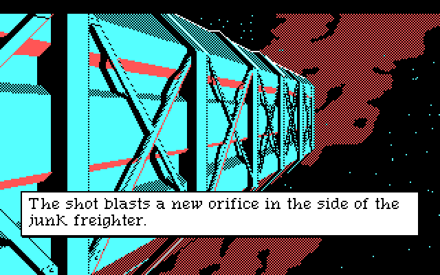 Space Quest III: The Pirates of Pestulon IBM PC/Compatibles Screenshot: Finally escaping the junk freighter.