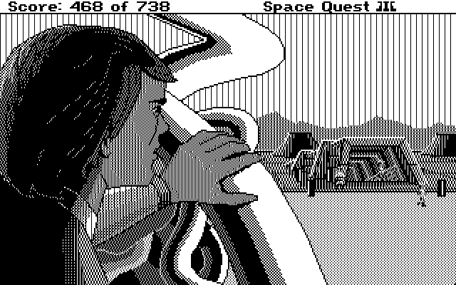 Space Quest III: The Pirates of Pestulon IBM PC/Compatibles Screenshot: Hmm, what's this?