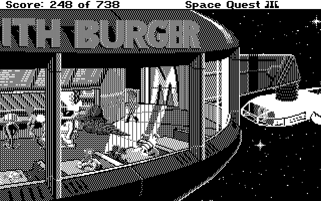 Space Quest III: The Pirates of Pestulon IBM PC/Compatibles Screenshot: Arrived at Monolith Burger...