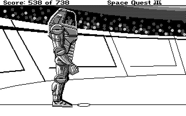 Space Quest III: The Pirates of Pestulon IBM PC/Compatibles Screenshot: Ready for battle in the arena.