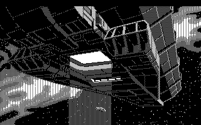 Space Quest III: The Pirates of Pestulon IBM PC/Compatibles Screenshot: The escape pod is collected by a garbage freighter.