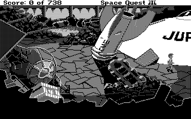 Space Quest III: The Pirates of Pestulon IBM PC/Compatibles Screenshot: Exploring...lots of sci-fi references around here!