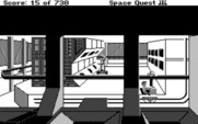 Space Quest III: The Pirates of Pestulon for IBM PC/Compatibles - Roger rides around in a scooter on a rail.