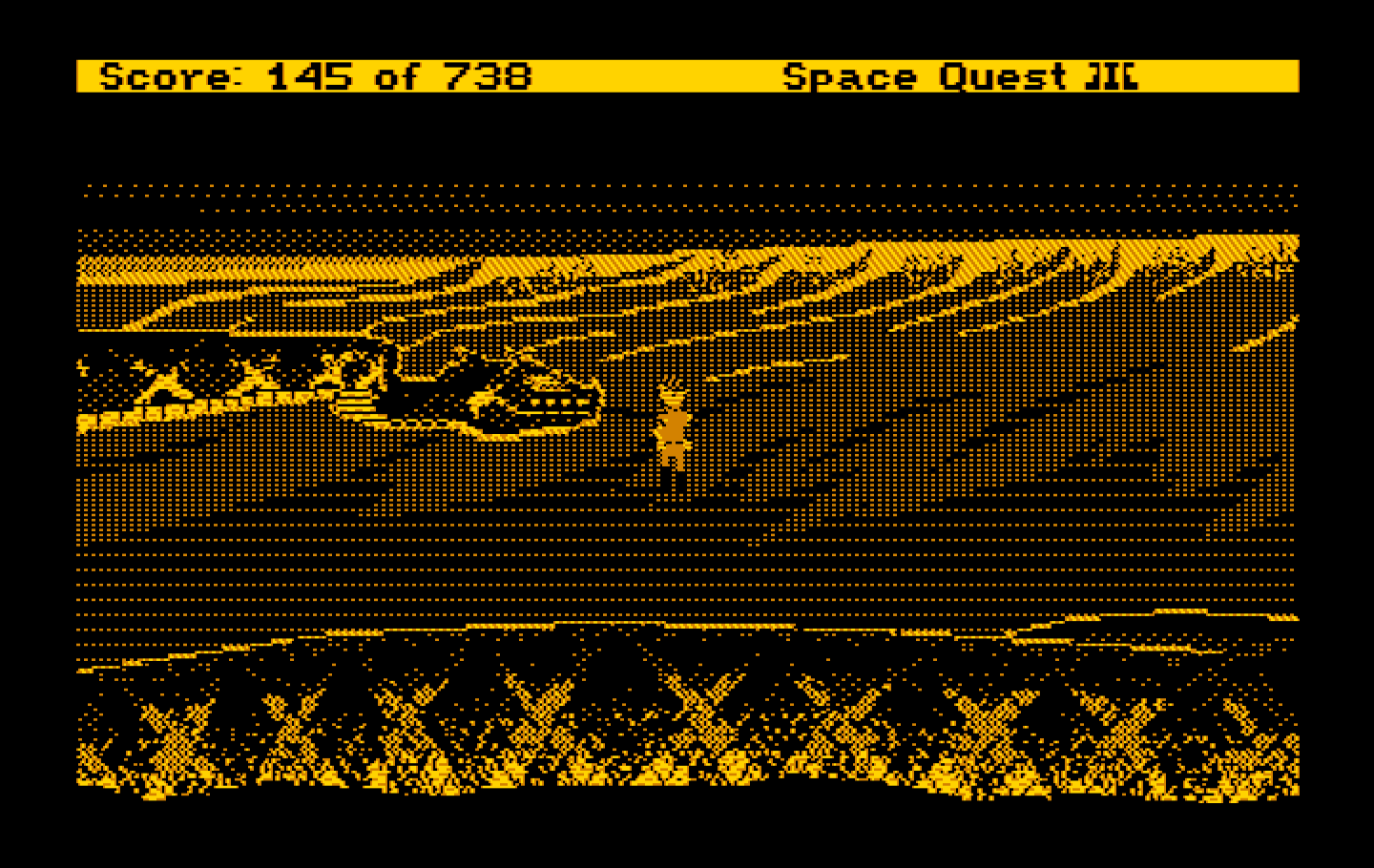 Space Quest III: The Pirates of Pestulon IBM PC/Compatibles Screenshot: Lookout, a giant snake! Run!
