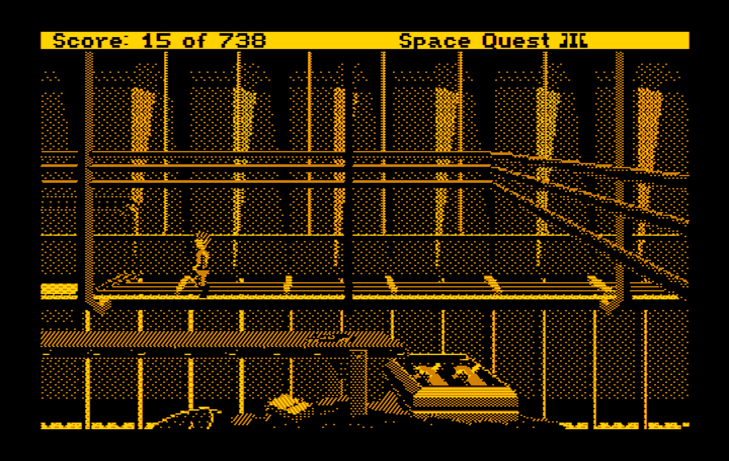 Space Quest III: The Pirates of Pestulon IBM PC/Compatibles Screenshot: I narrowly avoided falling into a trash compactor!