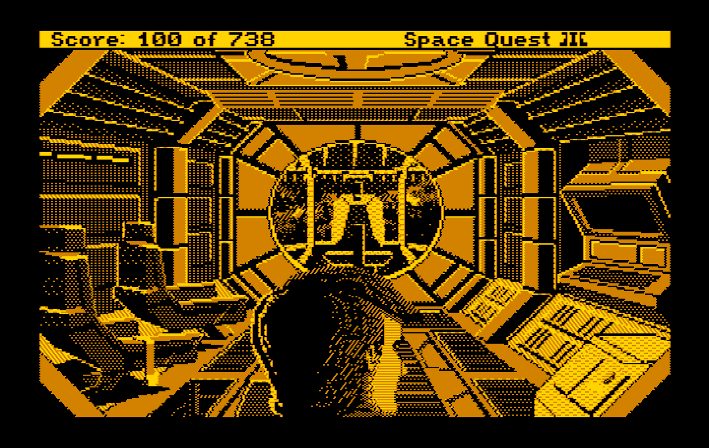 Space Quest III: The Pirates of Pestulon IBM PC/Compatibles Screenshot: Roger survey's the ship.