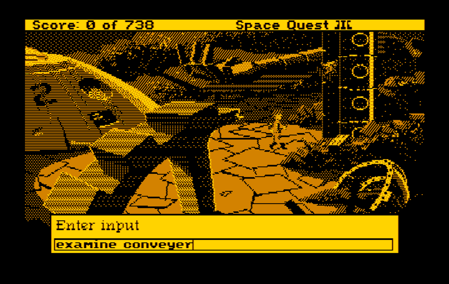 Space Quest III: The Pirates of Pestulon IBM PC/Compatibles Screenshot: Enter commands to examine things.