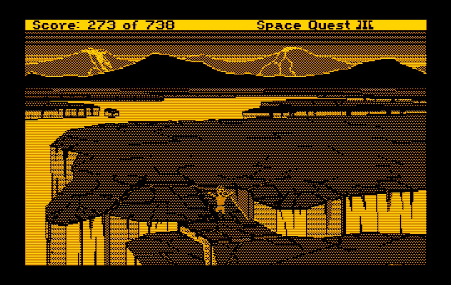 Space Quest III: The Pirates of Pestulon IBM PC/Compatibles Screenshot: Be careful, this place isn't stable!
