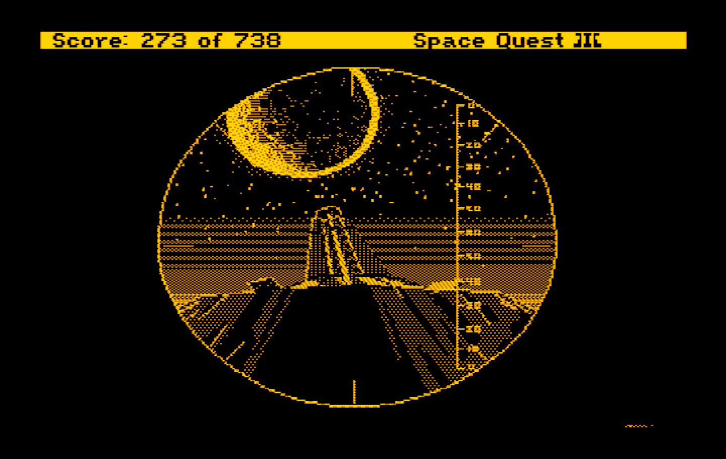 Space Quest III: The Pirates of Pestulon IBM PC/Compatibles Screenshot: Looking through the telescope; hmm, what's this?