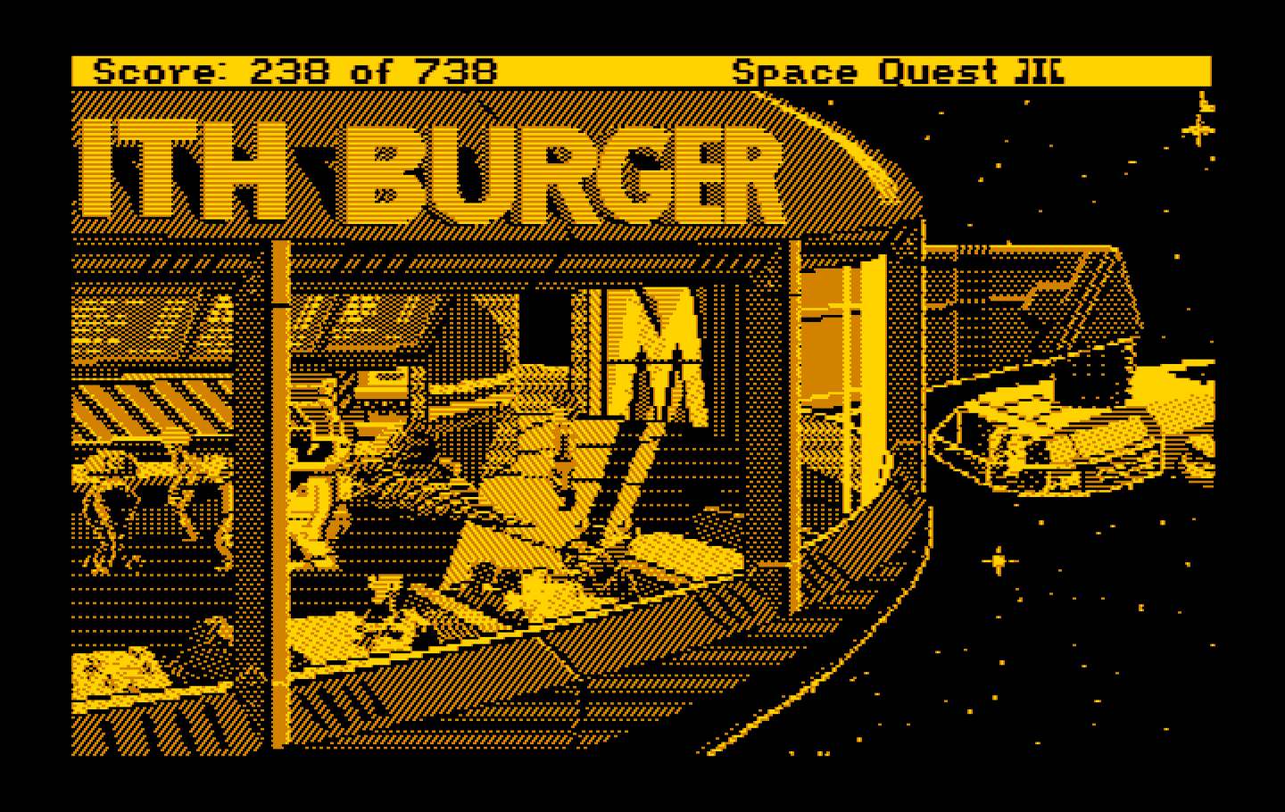 Space Quest III: The Pirates of Pestulon IBM PC/Compatibles Screenshot: Time for some fast food!