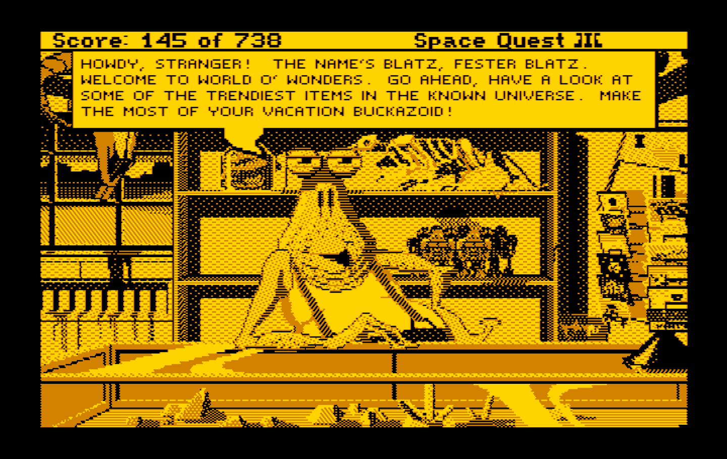 Space Quest III: The Pirates of Pestulon IBM PC/Compatibles Screenshot: The name's Blatz, Fester Blatz...