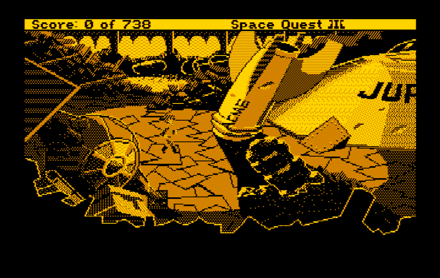 Space Quest III: The Pirates of Pestulon IBM PC/Compatibles Screenshot: Roger explores the garbage freighter.