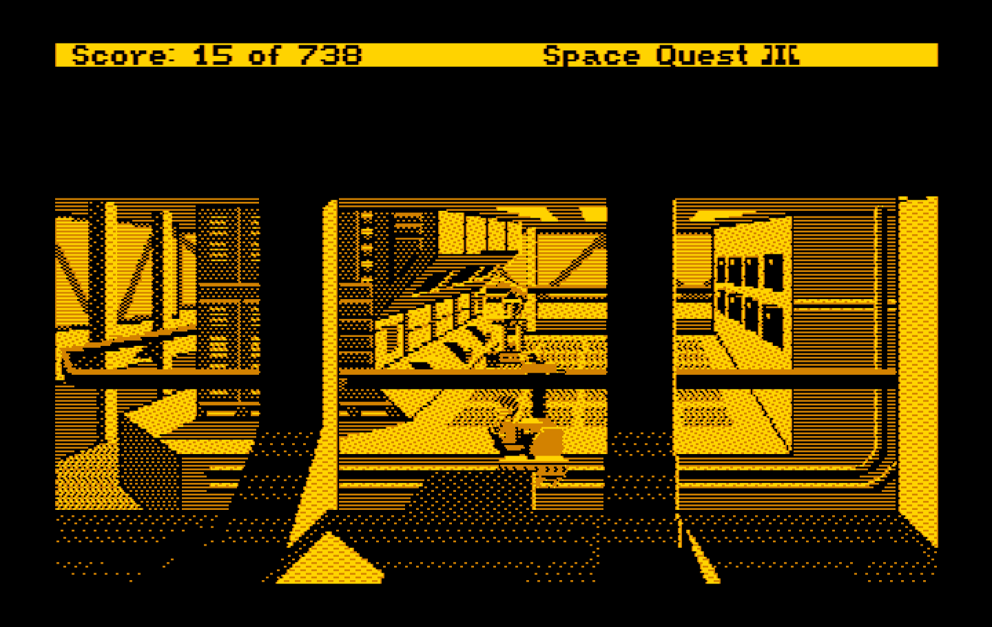 Space Quest III: The Pirates of Pestulon IBM PC/Compatibles Screenshot: Riding the grabber...