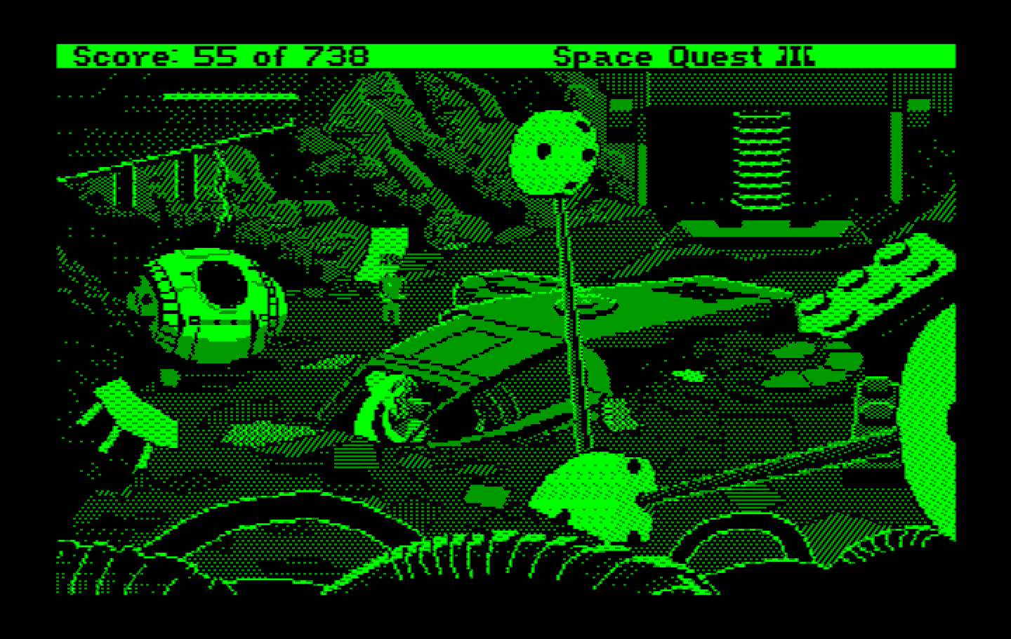 Space Quest III: The Pirates of Pestulon IBM PC/Compatibles Screenshot: Ah, a spaceship! I wonder if I can fix it?